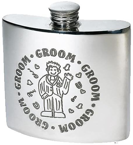 I LUV LTD 4oz Estaño Petaca de Riñón Boda Usher Diseño en Relieve Acabado Pulido Brillante Parte Superior del Tornillo Posibilidad de Grabado