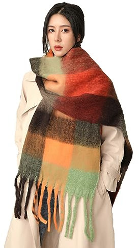 Damen Schal, Kariert übergroßer Winter SchaltuchKaro Schultertuch Plaid Deckenschal Modeschal Weich Warm Strickschal Oversized Herbstschal Warme Winter Stola mehrfarbig,Hellbraun