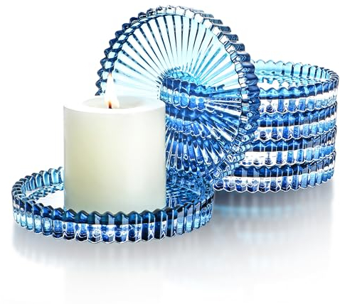 Lot de 6 petites assiettes rondes en verre bleu pour bougie pilier