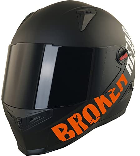 Broken Head BeProud Orange Motorradhelm Mit Zwei Visieren (Schwarz + Klar) Integralhelm Mattschwarz-Orange- Größe XS (53-54 cm)