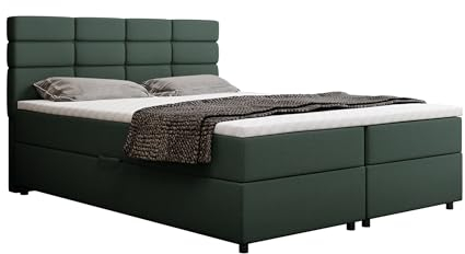 PANDA MÖBEL Reve Boxspringbett 160 x 200 cm Doppelbett mit hochwertiger Bonell-Matratze und Topper, Polsterbett mit Bettkasten, Schlafzimmer, Bequem, Modern, Stilvoll