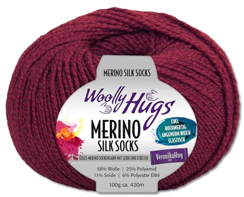 Frida's Wollhaus Woolly Hugs 100 g Merino Silk Socks Sockenwolle Sockengarn Strümpfe 15 Farben (238 | Bordeaux)