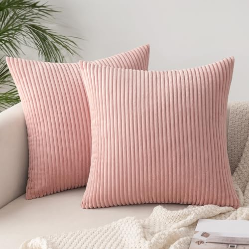 Slozzi 2er Set Kordsamt Kissenbezug Rosa 40x40cm Kissenbezüge Kissenhülle Sofakissen Dekokissenbezug Couchkissen Weich für Sofa Schlafzimmer Wohnzimmer Balkon