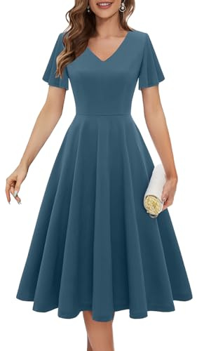Bridesmay Casual Wedding Guest Dresses with Sleeves Church Dress Elegant Mother of The Bride Dresses Greyblue 2XL