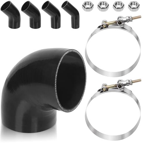 Glarks Manguera de silicona de codo de 90 grados, 51 mm de diámetro interior de 102 mm de longitud, manguera de silicona reforzada de 4 capas de alto rendimiento con 2 abrazaderas de perno en T de