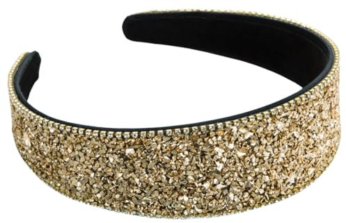 scicent Haarband Damen Breit Stirnbänder Glitzer Haarreif Elastisch Haarbänder Kristall Mode Haarband Hochzeit Bräute Abschlussball Party Haarschmuck für Frauen und Mädchen (Golden) - 26012