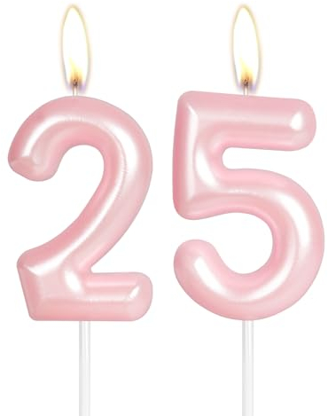 Geburtstagskerze Happy 25th Birthday, rosa Nummer 25, Geburtstagskerzen, Kuchendekoration für Mädchen, Frauen, Hochzeitstag