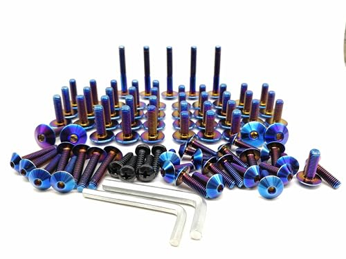 RISON-Titanium 75 Stück Titanschrauben Motorrad Verkleidung Schrauben Kit, M5 M6 Universal Motorrad Windschutzscheibe Verkleidungsschrauben Karosserie Schrauben Set, Titan Kuppelkopf Kopfbolzen