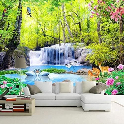 Bosque Cascada Naturaleza Paisaje Fotomural 3D Papel Pintado Sala De Estar Tv De Fondo Decoración De La Pared 3D Papel Tapiz Pared Pintado Decoración Dormitorio de Estar Sala Sofá Mural-350cm×256cm