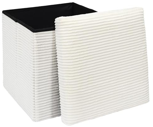 HOME DECO FACTORY Schuhschrank für 12 Paar Schuhe Klappfächer Weiß | Gerippter Stoff, faltbarer Stauraumhocker, Modell Scott, Sitzfläche und Stauraum, Würfelform 38x38x38cm, platzsparend, beige