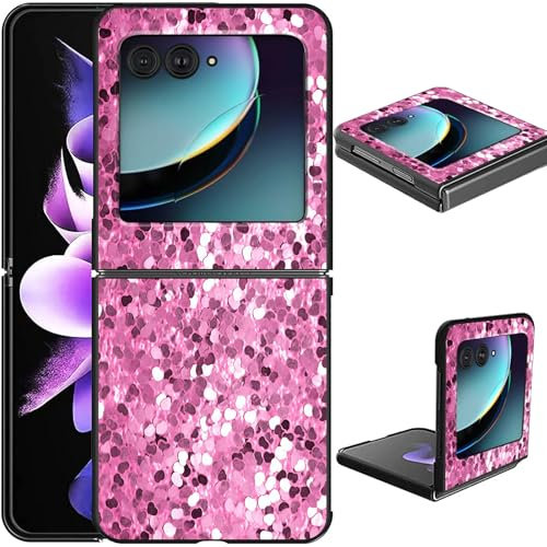 GFRGTFHYT for Motorola Moto Razr 2025/2024 Phone Case Slim Lightweight Hard PC Flip Cover with Pink Glitter Design Wireless Charging Anti-Scratch Shockproof Protective Case for Moto Razr 60/50 5G