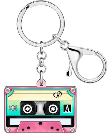 LONYOO Acryl Vintage Kassette Band Schlüsselanhänger Retro 90er 80er Jahre Zubehör für Frauen Mädchen Rucksack Geldbörse Charms (Rosa)