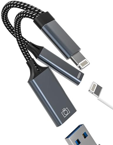 Lightning USB Adapter for iPhone 14 Pro OTG Cable Charger (2in1)USB-A Port for apple for iPad Keyboard Mouse Flash Drive Splitter Charging Adaptor Digital Camera Card Reader Devices Transfer Connector
