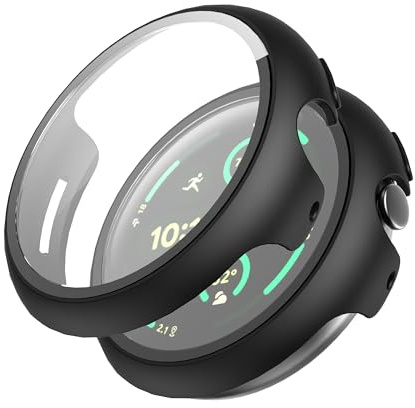 Heioloo Schutzhülle für Google Pixel Watch 3 41mm Hülle mit Gehärtetem Glas, 360° Rundum Displayschutz Anti Kratzen Case Cover für Google Pixel Watch 3 41mm - Schwarz