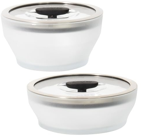 Anyday 4-Pc Microwave Cookware & Glass Food Storage Set with Glass Lids | Medium Plastic-Free Containers | Stackable Steamer with Vented Lid for Microwave-Safe Reheating & Steaming Vegetables, Rice