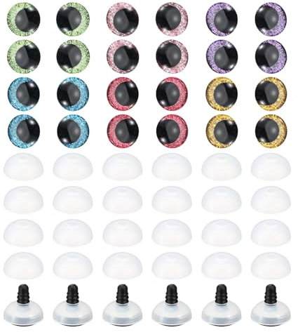 PATIKIL 12mm Flash Safety Eyes, 36 Set Eyes with Washers Soft Buttons Realistic Colorful Crocheting Safety Eyes for Decor Crochet Accessories Craft, 6 Colors