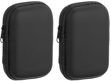 sourcing map 2pcs Earbuds Cases, Wired Earphone Case Holder, EVA Ear Buds Case Zipper Organizer Small with Mesh Pocket for USB Cable, Earphones, Black