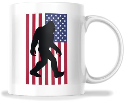 Stoneware Coffee Mug American Flag Bigfoot Yeti Ceramic Ceramics Coffee Cup Funny Coffee Mug Durable Jumbo Mug for Hot Drinks Restaurant 330Ml