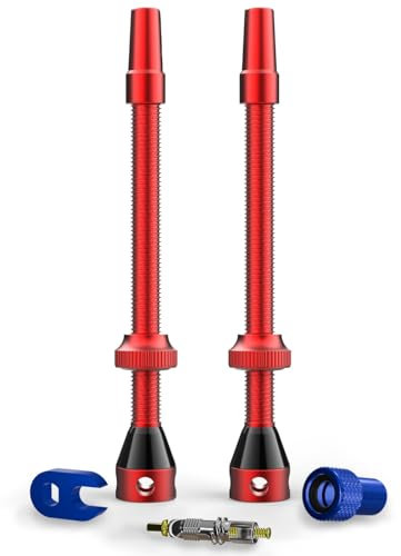 Shredr. Tubeless Ventile Set | Presta Ventile für Schlauchlos-Reifen | Superleichtes Alu, bunt eloxiert, französisches Ventil | inkl. Ventil-Adapter, Ersatz-Ventil und Werkzeug. (rot, 80mm)