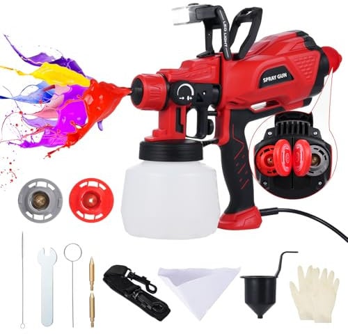Farbsprühsystem, 550W HVLP Elektrische Spritzpistole, Elektrische Lackierpistole mit Einziehbare LED-Licht, 1200ML Behälter, Schultergurt, 3 Düsen Für Den Innen- Und Außenbereich