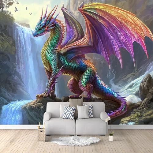 Papier Peint Panoramique Fantaisie Dragon De La Cascade photo murales poster geant Décoration murale Intissé Moderne Papier Peint Multicolore Décoration Murale Poster Tableaux Muraux 200 x 140 cm