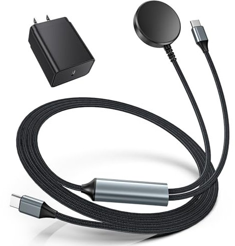 Caricabatterie 2 in 1 per Samsung Watch, Caricabatterie per Galaxy Watch per Samsung Galaxy Watch Ultra/7/6/5/4/3, Caricabatterie USB C da 25W per Galaxy S25 Ultra/S24 Ultra/S23/22, 1,5m (1 pezzo)
