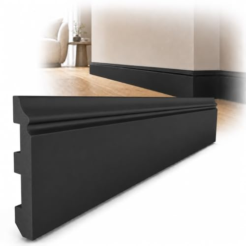 1 Stück / 2 Meter Sockelleisten Fußleisten Bodenleiste - schwarz - hartes Material - Deko - Wand - Boden - Decke (DP5 in schwarze Farbe)