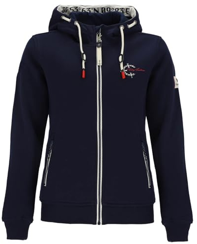 Dry Fashion Damen Sweatjacke Juist - Zip-Jacke Kapuze Navy, Größe 36 | Taillierter Schnitt, Frontreißverschluss, Verstellbare Kapuze, Seitentaschen mit Reißverschluss, Innentasche, Saumbündchen