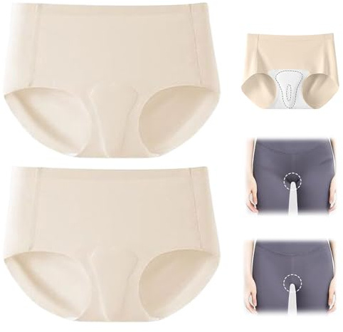 Damen Nahtlose Anti Cameltoe Slips mit Waschbare Seide Slipeinlagen Hipster Microfaser Schlüpfer Safe Anti Camel Toe Tucking Unterwäsche Frauen Seamless Sport Unterhosen Taillenslip