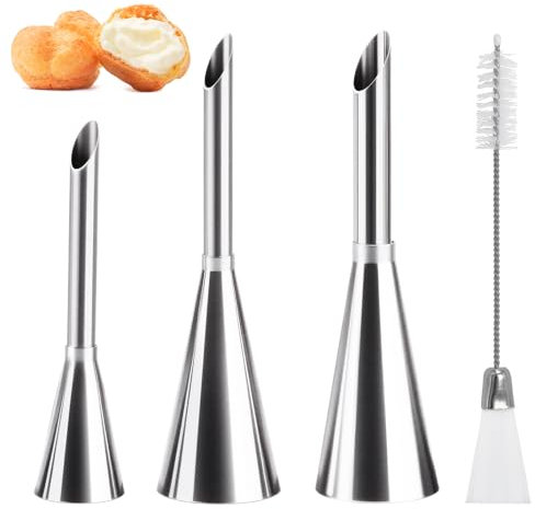 3 Pcs Cream Icing Piping Nozzles Tips Cupcake Filler Nozzle Cream Filling Tubes Long Puff Nozzles Puff Decorating Tool Kit for Donuts Cupcakes Eclairs Cookies Cakes Dessert Pastries