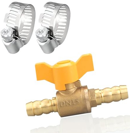 YHZPDP 1 connettore per tubo a 2 vie, con rubinetti di intercettazione, 10 mm, in ottone, 2 fascette per tubi, valvola di derivazione, per falegnameria, aria, acqua, gas