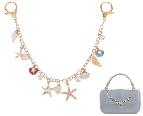 2pcs Breloques de Sac Thème Océan, Dorées Coquillages Étoiles Mer Perles Porte-Clés Plage Breloque Chaîne Rallonges de Sac Accessoires pour Femmes Sacs à Main Sacs à Bandoulière Cabas