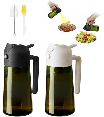 2 Pezzi Spruzzatore Olio 2 in 1 da 470ml,Bottiglia Olio in Vetro per Cucina,Oliera Spray,Spruzzino,Dosatore,Nebulizzatore,Dispenser per Olio d’Oliva,con Vetro Scuro Anti-UV, Insalata,Griglia,Barbecue