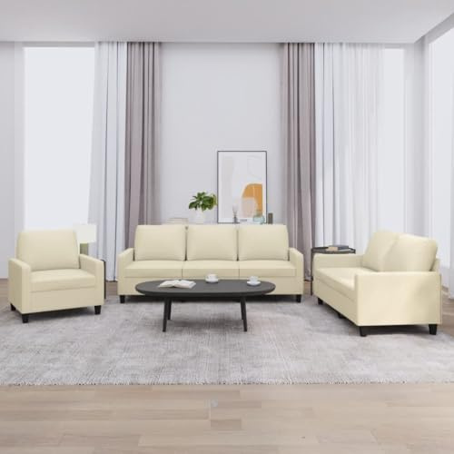KATERYY 3-TLG. Sofagarnitur mit Kissen Creme Kunstleder Möbel Wohnzimmer