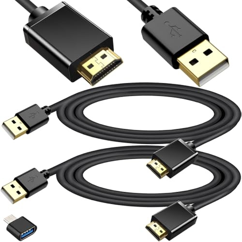 Xiatiaosann Cavo di ricarica da USB a HDMI da 2 pezzi, cavo adattatore da USB A a HDMI maschio per Mac iOS per Windows 12/11/10/Vista/XP, per HDTV, decoder satellitare, lettore Blu-ray