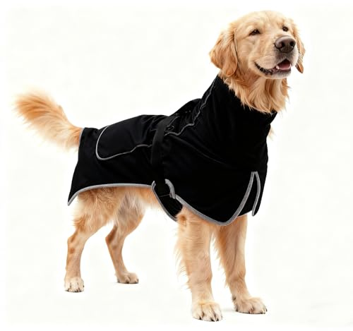Waterproof Dog Coat Winter Jacket Warm Dogs Coats with Collar Fleece Coats Waterproof Reflective Hiking Coat Adjustable Dog Raincoat Winter Jacket for Small Medium Large Dogs (black, M)