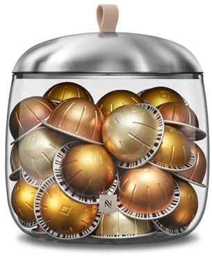 Nespresso Lume Mia Kapselbehälter Large | Schale aus Glas & Edelstahl, Elegante Aufbewahrung für ca. 100 ORIGINAL oder 45 VERTUO Kapseln