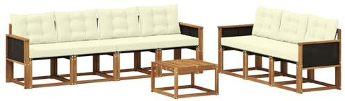 vidaXL Outdoor-Sofagarnitur mit Kissen 8 pcs Natur und Creme, Moderner Garten-Sofa, strapazierfähiges Outdoor-Sektionen-Set, bequemes Terrassenmöbel, ideal zum Entspannen