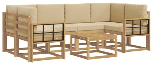 vidaXL Outdoor-Sofagarnitur mit Kissen 7 pcs Weiß und Beige, Garten-Lounge, modernes Outdoor-Sofa, gemütliche Sitzecke für Pool, entspannende Holz-Patio-Ausstattung