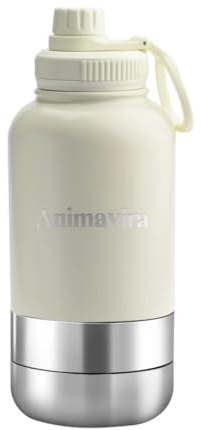 Animavira Dog Water Bottle, Portable Dog Water Bottle for Walking, Stainless Steel Water Bottle with Dog Water Bowl and Collapsible Dog Bowl, Dog Travel Drinking Bottle for Puppies, Walks, Hiking