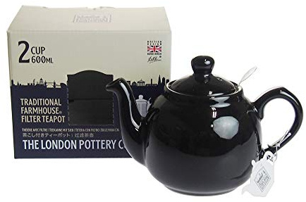 London Pottery Farmhouse Small Teapot with Infuser, Ceramic, Gloss Black, 2 Cup (600 ml)