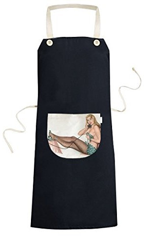 DIYthinker Wellen-Punkt-Kleid Poster Silk Fischernetz Socken Sexy Girl Kochen Küche Schürzen mit Taschen für Frauen-Mann Chef-Geschenke Schwarz