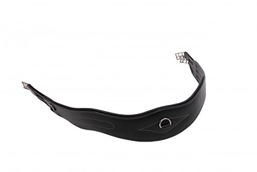 QHP Sattelgurt Leder anatomisch geformt Luxus Ziernähte D-Ring (145 cm, Schwarz)