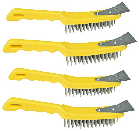 4 Wire Cleaning Brush 5 Row Steel Bristles with Plastic Handle and End Scarper