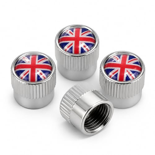 Auto Ventilkappen 4 Stück Aluminium Silber Rot Union Jack Design