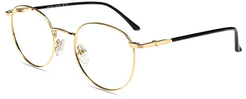 Firmoo Blue Light Blocking Reading Glasses 2.5 Women Men Gold, Round Metal Frame Reading Computer Glasses Anti Glare Eyestrain, Light Tinted Blue Light Glasses with Magnification