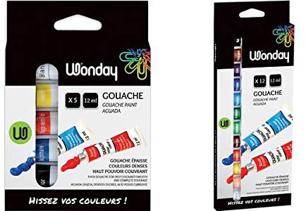 Wonday Lot de 12 tubes de gouache de 12 ml - Couleurs assorties - 12 tubes