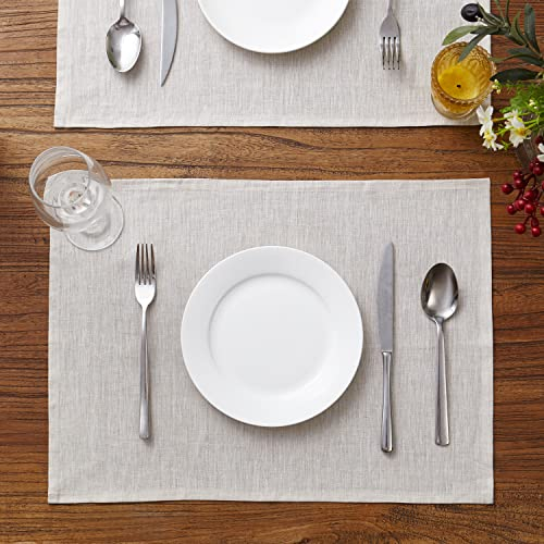 DAPU Tischsets Leinen, 6-er Set 100% reines Leinen 30x46 cm Abwaschbare Platzsets mit Öko-Tex 100 Standard, Weiche Atmungsaktive Platzdeckchen, Beige/Naturleinen