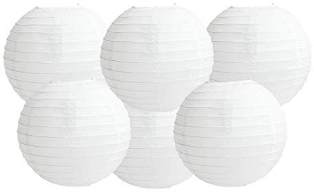 Farolillos de papel mezclados de colores de 6 faroles redondos de papel para decoración de fiesta (todo blanco, 15 cm)
