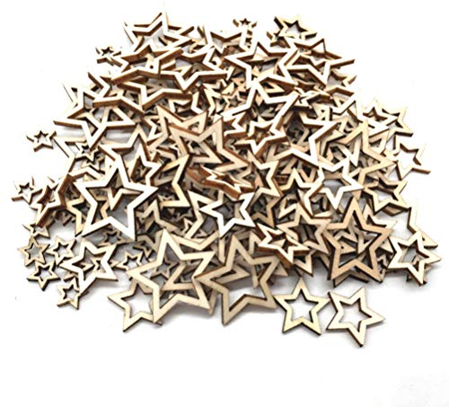 PRETYZOOM 200 Stücke Stern Holzscheiben zum Basteln und Bemalen Holzsterne Holz Streudeko Streuteile Tischdeko Hängedeko für Babyparty Deko DIY Handwerk Verzierungen